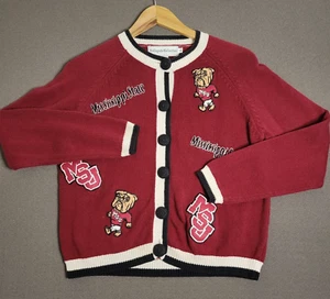Vintage Mississippi State Bulldogs Womans Sz Small Cardigan Patches Logo Sweater - Picture 1 of 16