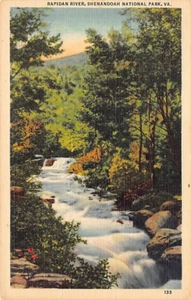 Postal VA: Rapidan River, Shenandoah NP, Virginia, lino, años 40 - Imagen 1 de 2