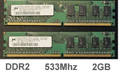 Memoria RAM DDR2 PC2-4200 533Mhz 2GB (1GB x 2) Micron MT8HTF12864AY-53EE1 - Immagine 1 di 4