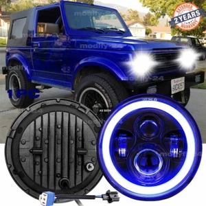 DOT Fit Suzuki Samurai SJ410 7 inch LED Round Headlight Blue Halo DRL Hi/Lo Beam - Picture 1 of 12