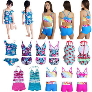 Girls Floral Halter Spaghetti Tankini Swimsuit Swimwear Summer Swim Bathing Suit