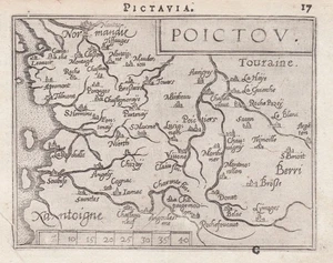 Poitou Poitiers La Rochelle France Carte Map Ortelius Gravure 1588 - Picture 1 of 1