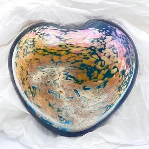 Large Signed Handblown Cased Art Glass Puffed Heart Paperweight 950g Sand & Sea - Picture 1 of 12