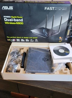 ASUS RT-N66U 450 Mbps 4-Port Gigabit Wireless-N900 Dual Band Router-New-Open Box - Image 1 of 3