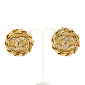 Auth CHANEL CC Logo Clip on Earrings Gold/Silver Metal/Rhinestone - e60982a - Picture 1 of 8