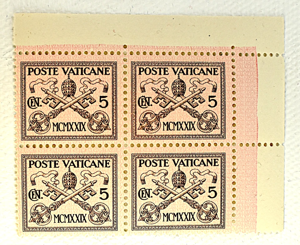 CIUDAD DEL VATICANO SCOTT #1 ESQUINA DE 4 BLOQUES MNH, 1929 Foto 1 de 2