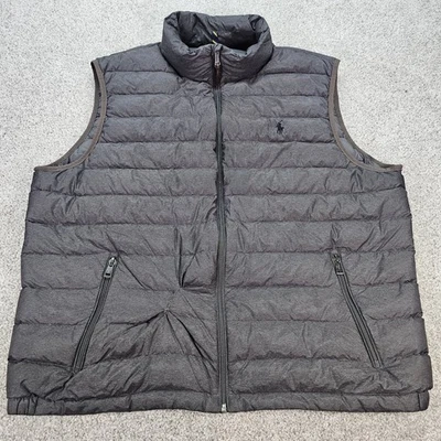 Chaleco acolchado Polo Ralph Lauren carbón jaspeado cremallera completa logotipo hombres XXL leer Foto 1 de 4