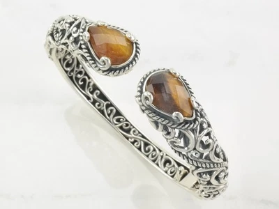 Carolyn Pollack 黄色老虎眼双手镯纯银手链 — 第 1/4 张图片