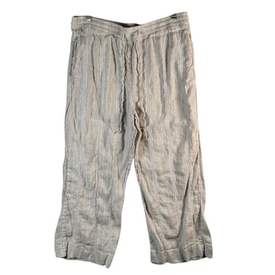 Pantalones para mujer DKNY Pure medianos beige mezcla de lino con cordón recortados calce relajado Foto 1 de 4