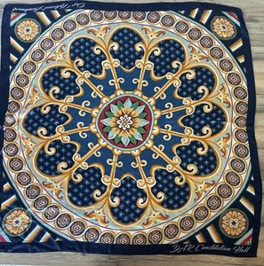 DAR Constitution Hall Medallion Scarf Blue Gold  35” Square Rolled Edge - Picture 1 of 9