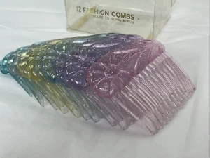 NOS Vintage 12 (11 enthalten) Mode Kämme Glitzer Pastell Bunt Kunststoff - Bild 1 von 6