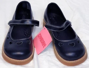 2006/7 Gymboree Bon Voyage Dress Shoes sz 13 Heart Cut outs Navy Blue Mary Janes - Picture 1 of 9