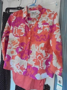 ALFRED DUNNER neu 16P Bluse Jacke orange & weiß NEU $ 54 Crinkle-Stoff - Bild 1 von 7