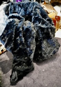 Jet Black and Totally Beautiful - A Stunning Rabbit Fur Throw, Rug,Blanket - Picture 1 of 11