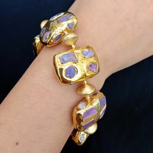 Natural Charoite Chips GemstonesRectangle Beads Bracelet Lovers Jewelry - Picture 1 of 6