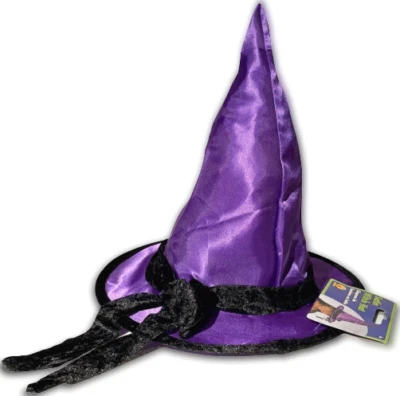 CHAPÉU BRUXA PONTUDO CETIM ROXO Boné Cone Alto Mago de Oz Fantasia Preto  - Imagem 1 de 4