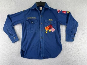 VINTAGE Boy Scouts Shirt Youth Medium Blue Official Sanforized Long Sleeve - Picture 1 of 14