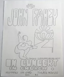 Rare John Fahey- 8" & Half x 11" Concert Flyer Omaha Nebr. Nov. 20 1969 Clean M- - Picture 1 of 2