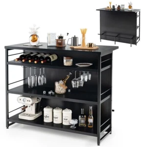 Home Kitchen Island Bar Metal Frame With 4-Tiers Storage Shelves & Long Footrest - Picture 1 of 10
