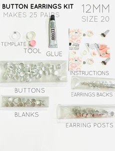 12mm Button Earrings Kit - 25 Pairs - Self Cover Button Earrings Starter Kit - Picture 1 of 5