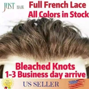 Mens Toupee Hairpiece Full French LACE Basement Wig Human Hair Replacemen System - Picture 1 of 78