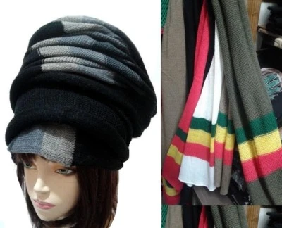 Long Winter Scarf Head Wrap Turban Jamaica Africa Hat Striped Hip Hop Rasta Knit - Image 1 of 2