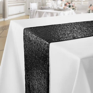 12x108 Black Sequin Sparkly Table Runner Glitter Tablecloth Cover Wedding Party - Picture 1 of 4