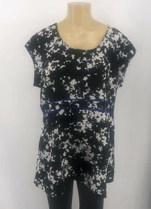 Motherhood Maternity Peplum Blouse Blue Black Gold Spatter Large - Picture 1 of 5