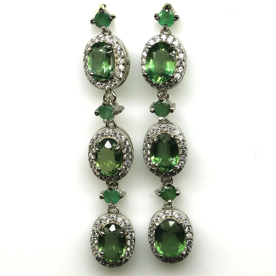925 Sterlingsilber 5 x 6 Mm. Grün Saphir, Smaragd & Zirkonia Ohrringe - Bild 1 von 4