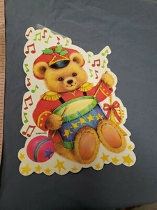 VTG EUREKA CHRISTMAS DIECUT CARDBOARD DECORATION CUTOUT Bear playing drum - Picture 1 of 5