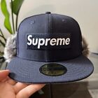 Supreme x New Era Cap 2019 chapeau rabat d'oreille en fausse fourrure boîte blanche marine logo - taille 7 1/4
