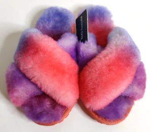 New EMU Australia Sheepskin Mayberry Fluffy Slippers Women's 6 US Red Purple Blu - Picture 1 of 4