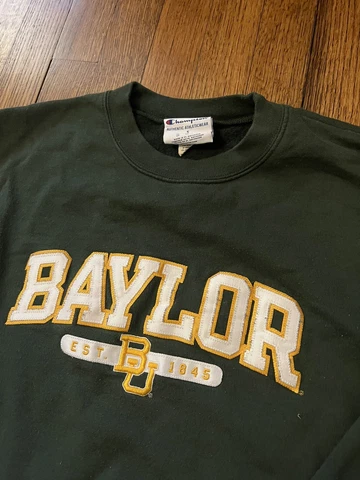 Baylor Bears Sweatshirt Small Green Embroidered College Logo Sweater Champion Cover