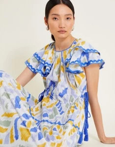 MONSOON Dress Medium Myla Cotton Tassel Embroidered Midaxi Length BNWT - Picture 1 of 24
