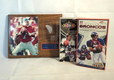 Juego De Colección De Placa De Tarjeta De John Elway Denver Broncos Y VHS Super Bowl Foto 1 de 4