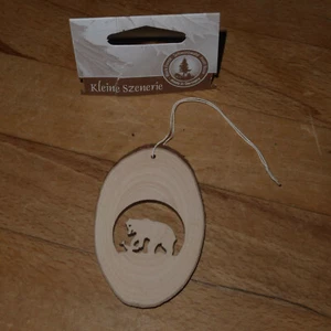 10 Stk Finkbeiner Anhänger Baumscheibe Bild BÄR mit Fisch Lasertechnik 7x5cm NEU - Bild 1 von 4