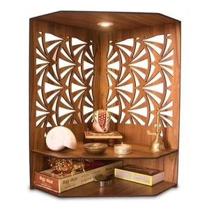 Esquina Madera Pooja Mandir | Soporte para Templo Hogar y Oficina con Luz LED - Imagen 1 de 7