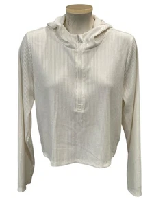 90 Degree By Reflex Cropped Ivory White Ribbed hoodie Top XL Half Zip Pullover - Picture 1 of 2