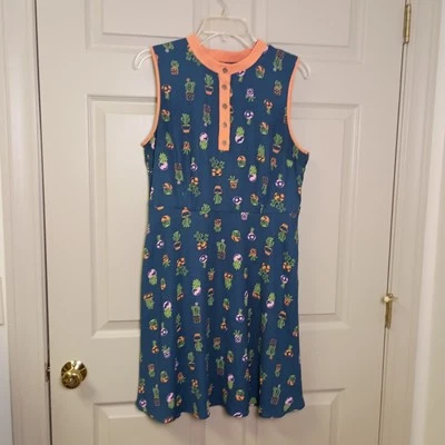 Modcloth Womens Dress Size Large Navy Blue Orange Cactus Novelty Sleeveless - Image 1 of 4