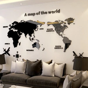Pegatinas de pared acrílicas 3D mapa del mundo pegatinas de espejo tridimensionales dormitorio - Imagen 1 de 24