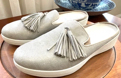 FITFLOP Superskate Tassel Mule Slide Shoes Women's 7 Gray Silver Leather Loafer - Image 1 of 4