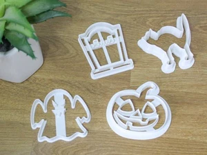 Set of Halloween Cookie Cutters | 1) Ghost 2) Cat 3) Gravestone 4)Jack-o-lantern - Picture 1 of 9