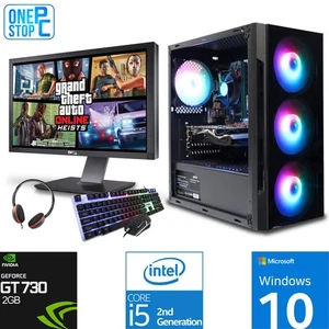 Gaming PC 22'' Bundle i5 16GB RAM 120GB SSD + 500GB HDD 2GB GT 730 Windows 10 - Picture 1 of 4