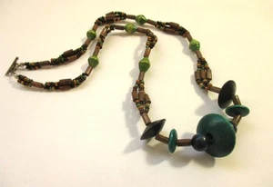 24" Necklace  Upcycled by Scrap Ditty Green Recycled Paper Beads Wood & Acrylic - Picture 1 of 5