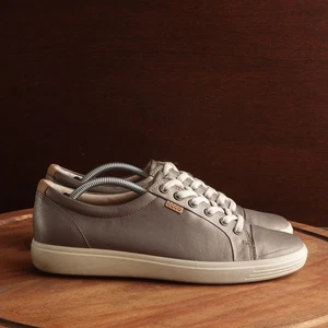 Ecco Sneakers Womens SZ EU 41 US 10 Gray Metallic Soft 7 Leather Comfort Shoes - Picture 1 of 14