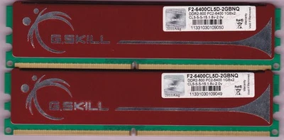 2GB 2x1GB PC2-6400 DDR2-800 GSKILL Ram Kit F2-6400CL5D-2GBNQ G.Skill Single Rank - Image 1 of 4