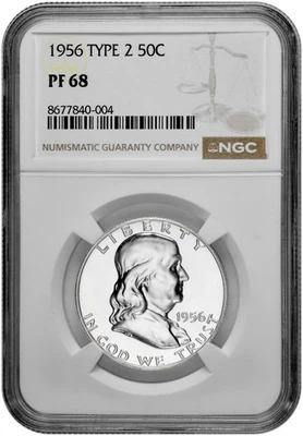 1956 Type 2 50C Silver Proof Franklin Half Dollar NGC PF 68 New Holder - Image 1 of 2
