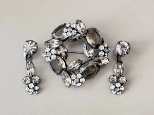 Vintage REGENCY Brooch & Earring Set, Gray & Clear Crystal, GORGEOUS! - Picture 1 of 15