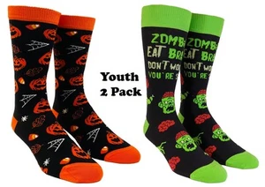 Youth Halloween Socks Funny Zombie Pumpkin Scary Footwear - Picture 1 of 24
