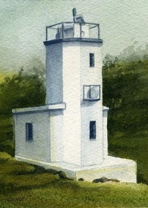 Faro de Cattle Point, isla de San Juan, Washington. Impresión artística de Gerald Hill - Imagen 1 de 1